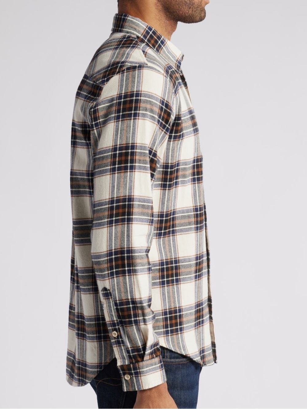 AG Men’s Small Aiden Plaid 100% Cotton Flannel Button-Up Shirt NWT Cream/Navy - Picture 3 of 16
